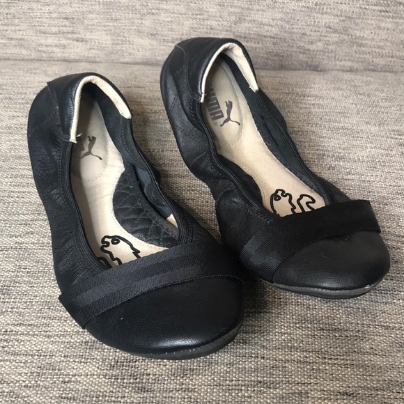 Puma black leather ballet flats shoes